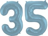 De Ballonnenkoning - Folieballon Cijfer 35 Blauw Pastel Metallic Mat - 86 cm