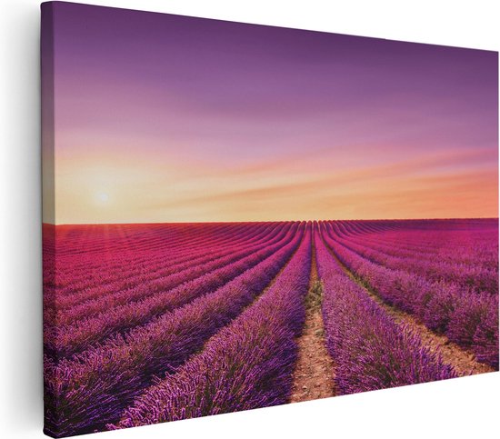 Artaza Canvas Schilderij Paarse Lavendel Bloemenveld - 90x60 - Foto Op Canvas - Canvas Print - Muurdecoratie