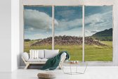 Behang - Fotobehang Doorkijk - Boomstronken - Wolken - Breedte 390 cm x hoogte 260 cm