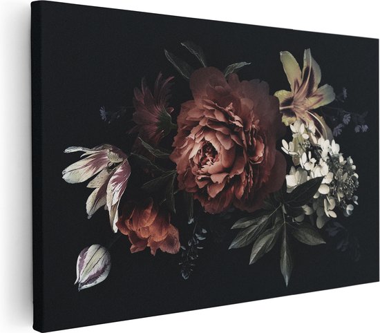 Artaza Canvas Schilderij Bloemen Op Een Zwart Achtergrond - 120x80 - Groot - Foto Op Canvas - Wanddecoratie Woonkamer
