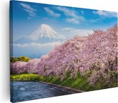 Artaza - Peinture sur toile - Arbres en fleurs roses à la Berg Fuji - 120 x 80 - Groot - Photo sur toile - Impression sur toile