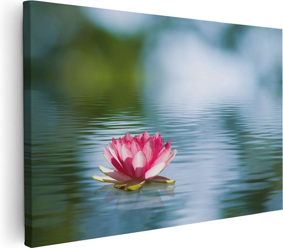 Artaza Canvas Schilderij Roze Lotusbloem Op Het Water - 30x20 - Klein - Foto Op Canvas - Canvas Print