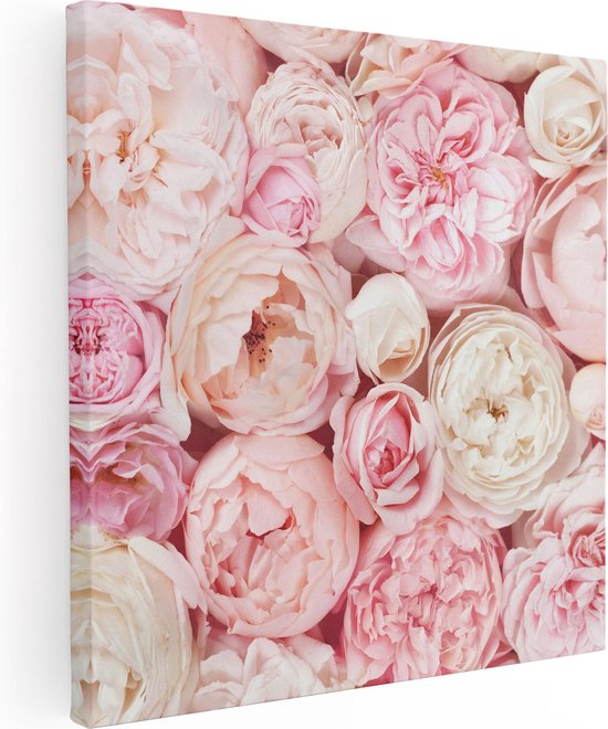 Artaza Canvas Schilderij Witte Roze Rozen Boeket - Bloemen - 30x30 - Klein - Foto Op Canvas - Canvas Print