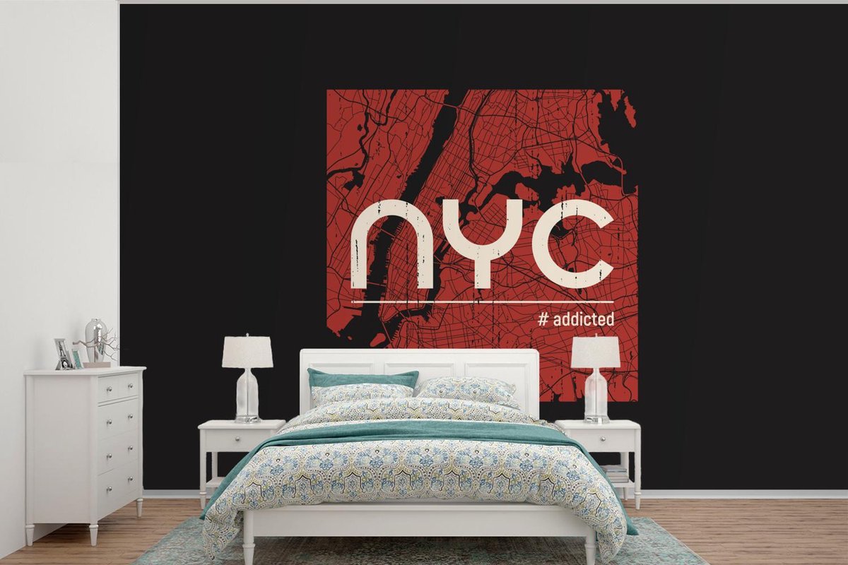 Behang - Fotobehang New York - Rood - Wit - Breedte 390 cm x hoogte 260 cm