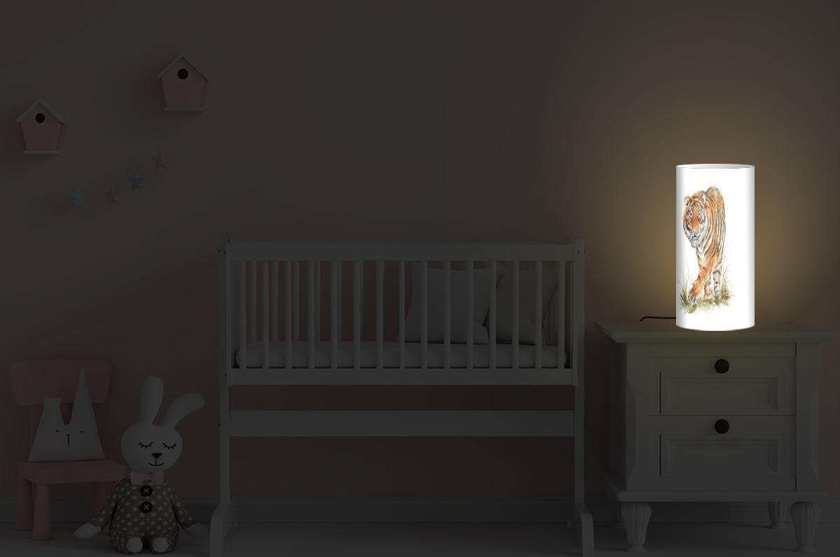 Lamp - Nachtlampje - Tafellamp slaapkamer - Tijger - Poten - Wit - 54 cm hoog - Ø24.8 cm - Inclusief LED lamp