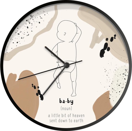 Klok - Ø 30 cm - Enfants - Naissance - Posters - Chambre de bébé - Zwart -  Horloge murale | bol