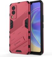 Voor vivo V21e 5G Punk Armor 2 in 1 PC + TPU schokbestendig hoesje met onzichtbare houder (lichtrood)