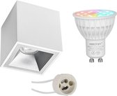 Mi-Light MiBoxer - Opbouwspot Set GU10 - Smart LED - Wifi LED - Slimme LED - 4W - RGB+CCT - Aanpasbare Kleur - Dimbaar - Luxino Cliron Pro - Opbouw Vierkant - Mat Wit - Verdiept - 90mm