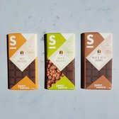 SWEET-SWITCH® - Melkchocolade Mix - Melkchocolade - Gezouten Karamel - Hazelnoten - Suikerarm - Glutenvrij - KETO - Geschenk - Chocolade cadeau - 3  x 100g