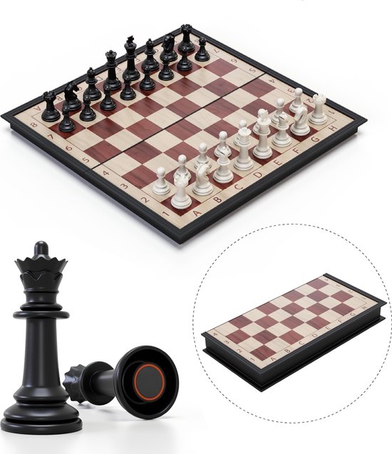 Bordspel: Magnetisch Schaakbord met Schaakstukken - Schaakspel - Schaakset - Chess Set - Schaken - Schaak - Hout - Opklapbaar, van het merk Woodley