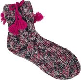 Gebreide warme sokken met strik - Huissokken - Dames - Roze - Maat 36-41