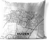 Buitenkussen Weerbestendig - Kaart - Huizen - Zwart - Wit - 50x50 cm