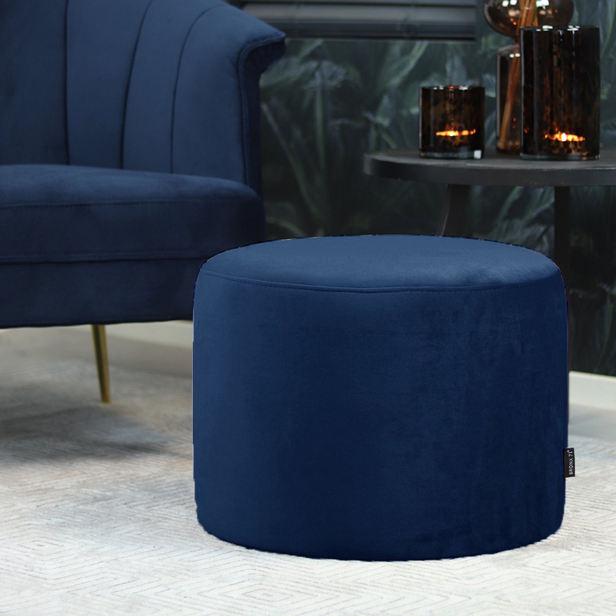 Bronx71® Velvet poef Anna donkerblauw