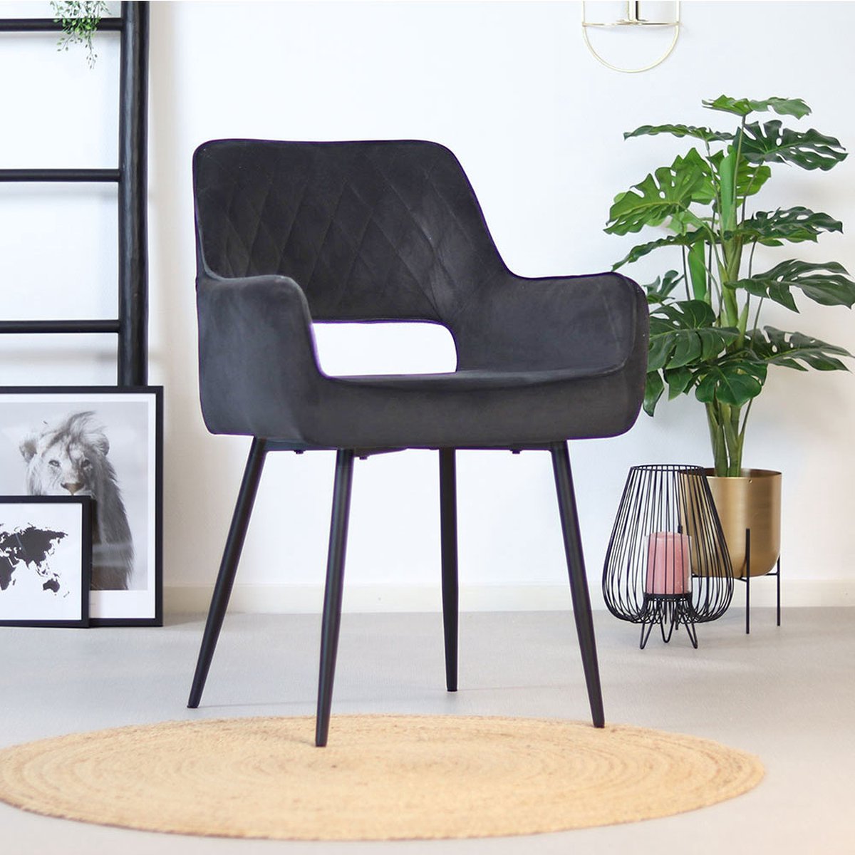 Bronx71® Velvet eetkamerstoel Mika antraciet - stoel