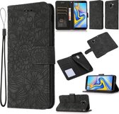 Voor Samsung Galaxy J6 Huid Voelen Reliëf Zonnebloem Horizontale Flip Lederen Case met Houder & Kaartsleuven & Portemonnee & Lanyard (Zwart)