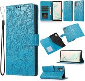 Voor Samsung Galaxy Note10+ Huid Voelen Reliëf Zonnebloem Horizontale Flip Lederen Case met Houder & Kaartsleuven & Portemonnee & Lanyard (Blauw)