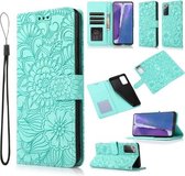 Voor Samsung Galaxy Note20 Huid Voelen Reliëf Zonnebloem Horizontale Flip Lederen Case met Houder & Kaartsleuven & Portemonnee & Lanyard (Groen)