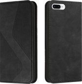 Skin Feel Magnetisch S-type Effen Kleur Horizontale Flip Leren Hoes Met Houder & Kaartsleuf & Portemonnee Voor iPhone 8 Plus & 7 Plus (Zwart)