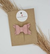 Haarstrik Fayenne - strik van 8 cm - suede oudroze - haaraccessoires - baby meisjes kids - haarspeldjes - haarclip