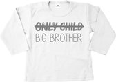 Grote broer shirt-Bekendmaking zwangerschap-only child big brother-wit-zilver-Maat 134/146