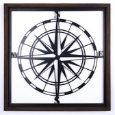 Wanddecoratie- Wandpaneel Kompas-Wandbord-Muurdecoratie Woonkamer-Houten Lijst-Metaal Look-Zwart-Bruin