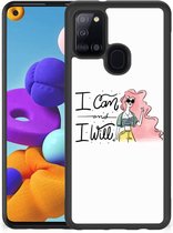 Hoesje met Tekst Geschikt voor Samsung Galaxy A21s Telefoon Hoesje met Zwarte rand i Can