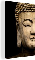 Canvas Schilderij Boeddha hoofd - Standbeeld - Zwart - 60x90 cm - Wanddecoratie
