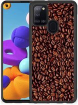 Telefoon Hoesje Geschikt voor Samsung Galaxy A21s Hoesje met Zwarte rand Koffiebonen