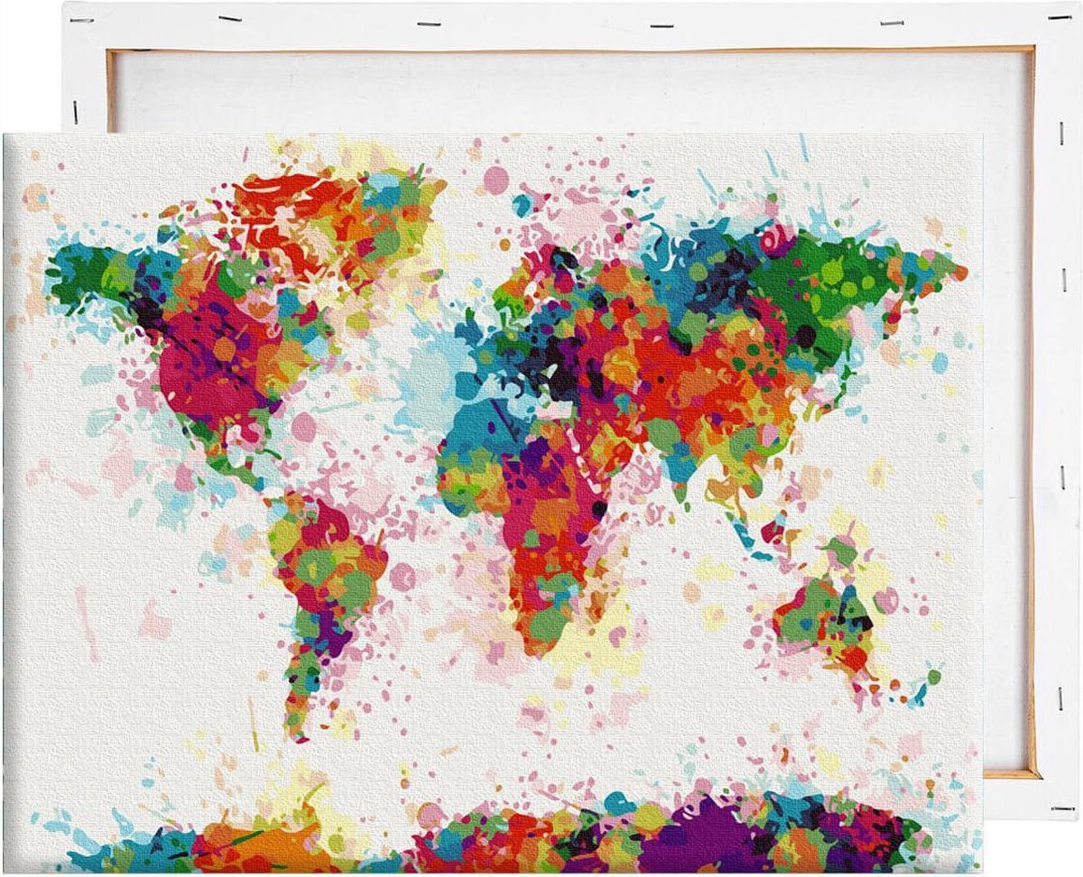 Schilderen Op Nummer Volwassenen DIY Paint By Number Compleet Hobby Pakket op Frame met Vernis - ®Arty Bee - Kleurrijke Wereld 50x40cm — afbeelding 9