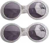 2x stuks zilveren disco carnaval verkleed bril met glitters - Seventies/Eighties thema