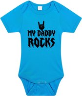 Daddy rocks tekst baby rompertje blauw jongens - Kraamcadeau/ Vaderdag cadeau - Babykleding 56 (1-2 maanden)
