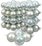 60x stuks glazen kerstballen mintgroen (oyster grey) 6, 8 en 10 cm mat/glans - Kerstversiering/kerstboomversiering