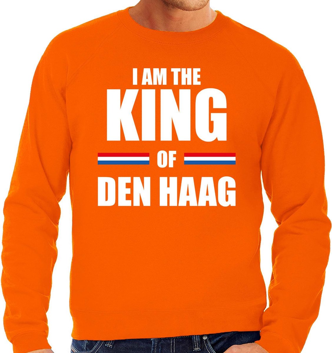 Afbeelding van product Bellatio Decorations  Koningsdag sweater I am the King of Den haag - heren - Kingsday Den haag outfit / kleding / trui XXL  - maat XXL
