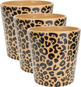 4x pots en céramique/poterie pour plantes d'intérieur imprimé léopard D11 x H11 cm - Pots de plantes pour plantes d'intérieur et plantes artificielles