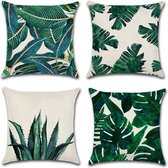 Kussenhoes Kussensloop Tropische Planten - 45 x 45 cm - 4 Stuks Set - Sierkussens
