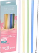 Set van 4 herbruikbare glazen rietjes van borosilicaatglas met borsteltje - recht - 20 cm