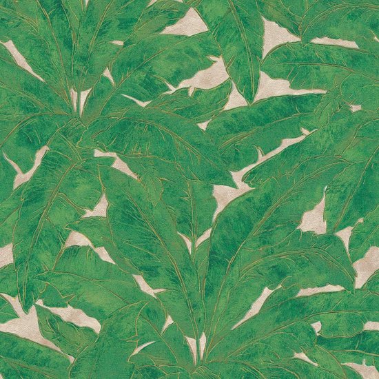 BLADEREN MET GOUDEN CONTOUREN BEHANG | Chique botanisch - groen goud - A.S. Création Metropolitan Stories