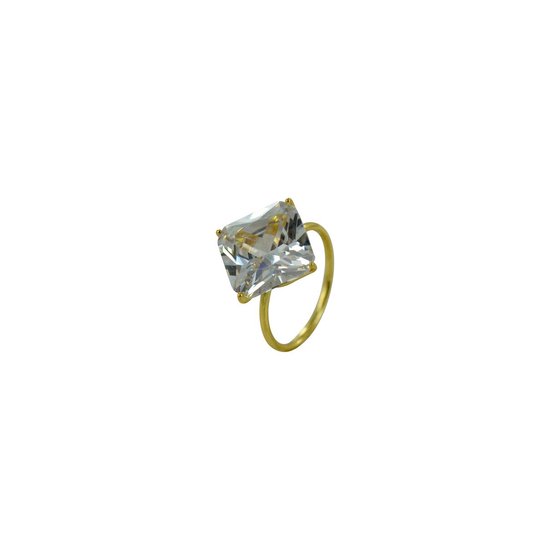 Silventi 9SIL-21440 Zilveren Ring - Dames - Donker Blauw - Zirkonia - Vierkant - 12 x 12 mm - Maat 52 - Zilver - Gold Plated (Verguld/Goud op Zilver)
