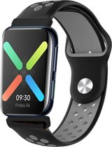 Siliconen Smartwatch bandje - Geschikt voor Oppo Watch sport bandje - zwart/grijs - Strap-it Horlogeband / Polsband / Armband - Oppo 41mm