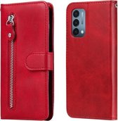 Voor OnePlus Nord N200 5G Mode Kalf Textuur Rits Horizontale Flip Lederen Case met Stand & Kaartsleuven & Portemonnee Functie (Rood)