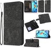 Voor Huawei P30 Huid Voelen Reliëf Zonnebloem Horizontale Flip Lederen Case met Houder & Kaartsleuven & Portemonnee & Lanyard (Zwart)