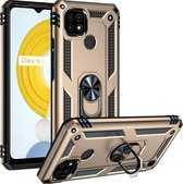 Voor OPPO Realme C21 Schokbestendige TPU + pc-beschermhoes met 360 graden roterende houder (goud)