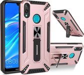 Voor Huawei Y7 2019 War-god Armor TPU + PC Schokbestendige magnetische beschermhoes met opvouwbare houder (rosé goud)