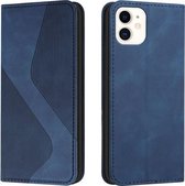 Skin Feel Magnetisch S-type Effen Kleur Horizontale Flip Leren Case met Houder & Kaartsleuf & Portemonnee Voor iPhone 13 (Blauw)