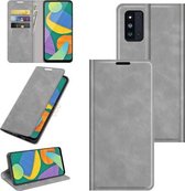 Voor Samsung Galaxy F52 5G Retro-skin Business Magnetische Suction Leather Case met Houder & Kaartsleuven & Portemonnee (Grijs)