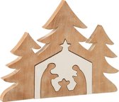 J-Line Kerststal+Kerstbomen Puzzle Mango Hout Wit/White Wash