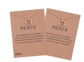Bixorp Luck - Leuke Vriendschapsketting met Peace Teken en kaart  - Set van 2 Stuks - Metaal