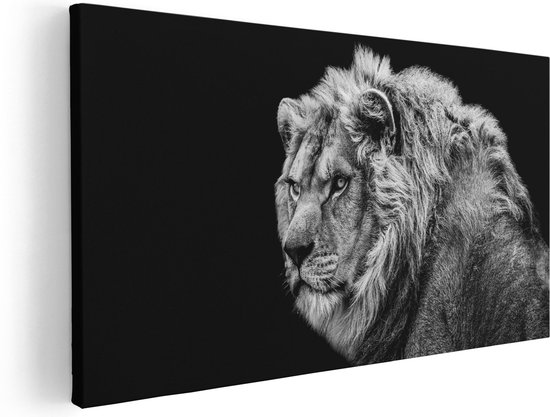 Artaza Canvas Schilderij Leeuw - Zwart Wit - 100x50 - Groot - Foto Op Canvas - Canvas Print