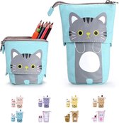 Etui - Pennenzak voor jongens en meisjes - Meisjes etui - School etui - Blauwe Kat - Staande etui voor kinderen en volwassenen - School - Terug naar school - Back to school - Leuke telescopis