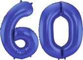 De Ballonnenkoning - Folieballon Cijfer 60 Blauw Metallic Mat - 86 cm